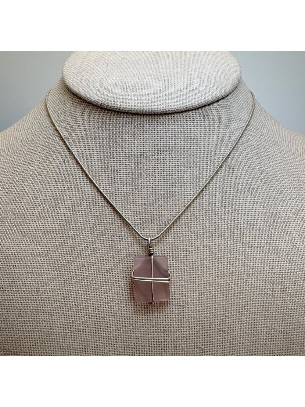 Pink Quartz Wire Wrapped Pendant Necklace Sterling Silver 925 Size 16" Length